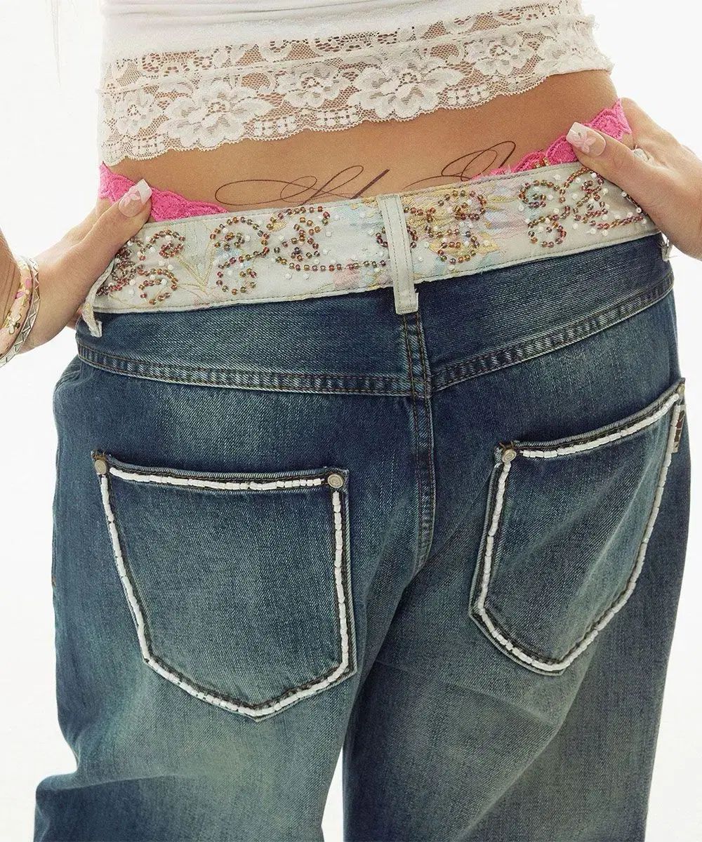 レディース SCULPTOR Beaded Waist Denim Pants Indigo Blu