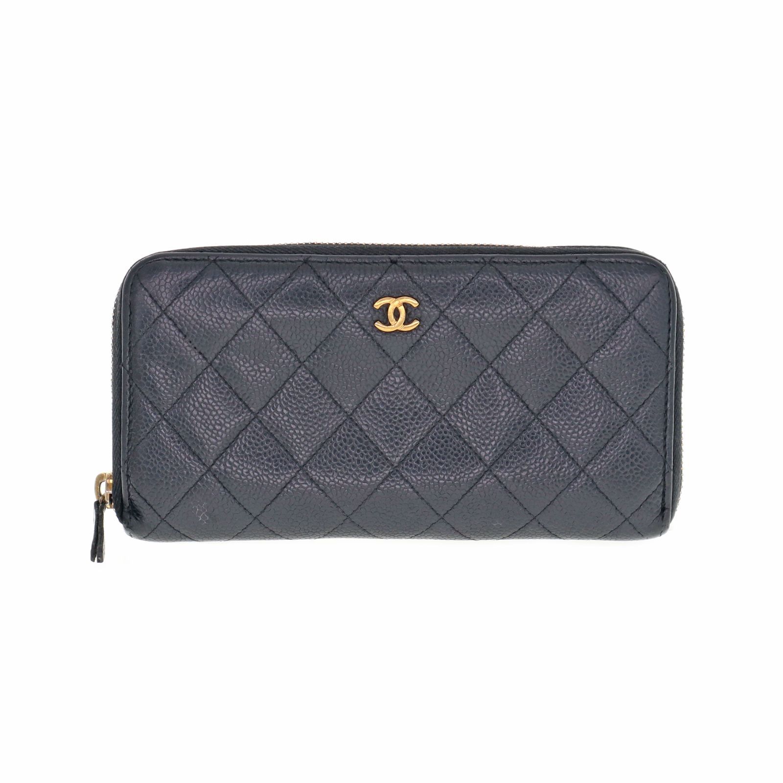 【中古】CHANEL シャネル ラウンドファスナー キャビアスキン ココマーク 長財布 レディース メンズ 財布 ブラック ブランド