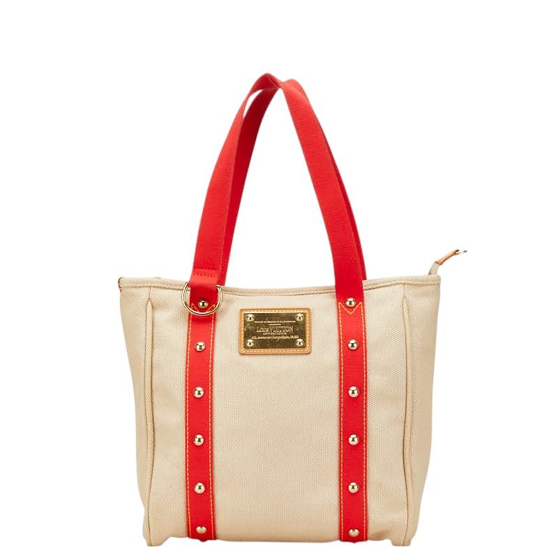 ルイ ヴィトン アンティグア カバMM トートバッグ ショルダーバッグ M40035 レッド ベージュ キャンバス レザー レディース LOUIS VUITTON【1-0239116】