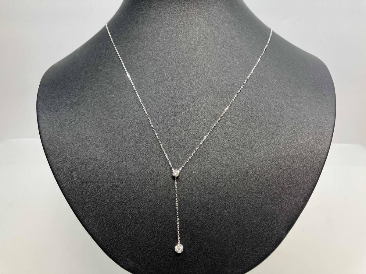 4°C ヨンドシー K18WG 2Pダイヤモンド ネックレス 0.166ct ダブルスライドアジャスター 65cm ロング 18金ホワイトゴールド