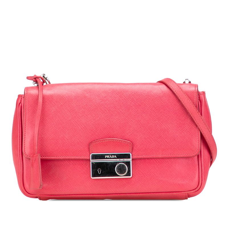 プラダ 斜め掛け チェーン ショルダーバッグ BT0974 ピンク サフィアーノ レザー レディース PRADA【1-0220950】