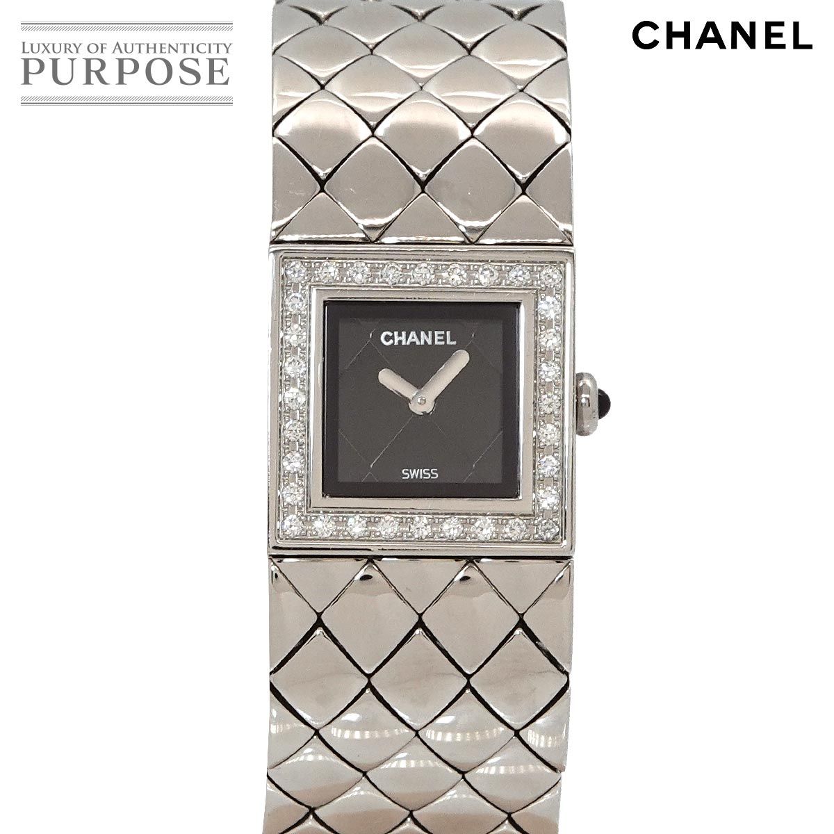 シャネル CHANEL マトラッセ H0489 ダイヤベゼル ヴィンテージ レディース 腕時計 ブラック クォーツ ウォッチ Matelasse 90328077