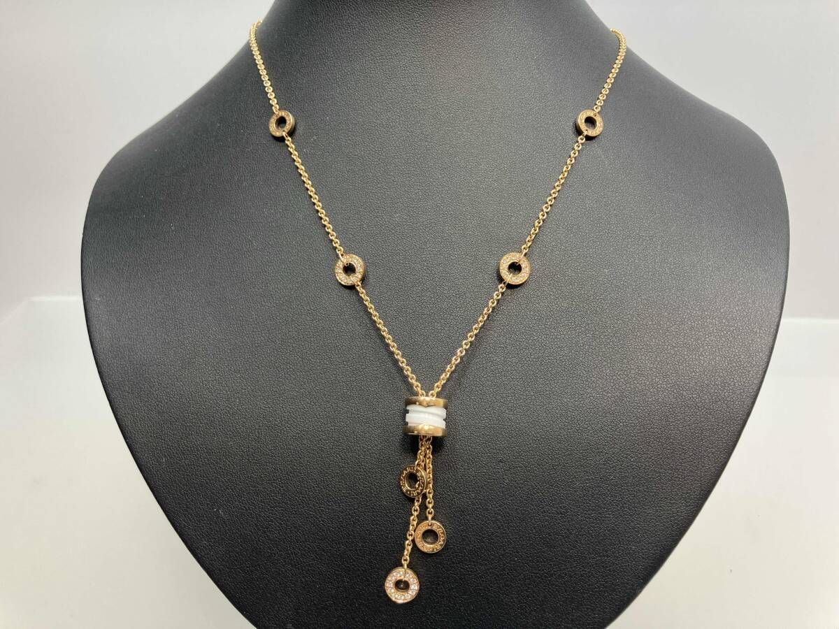 BVLGARI ブルガリ K18 PG B-ZERO1 ビー ゼロワン エレメント ネックレス 18金 ピンクゴールド ホワイトセラミック ダイヤモンド