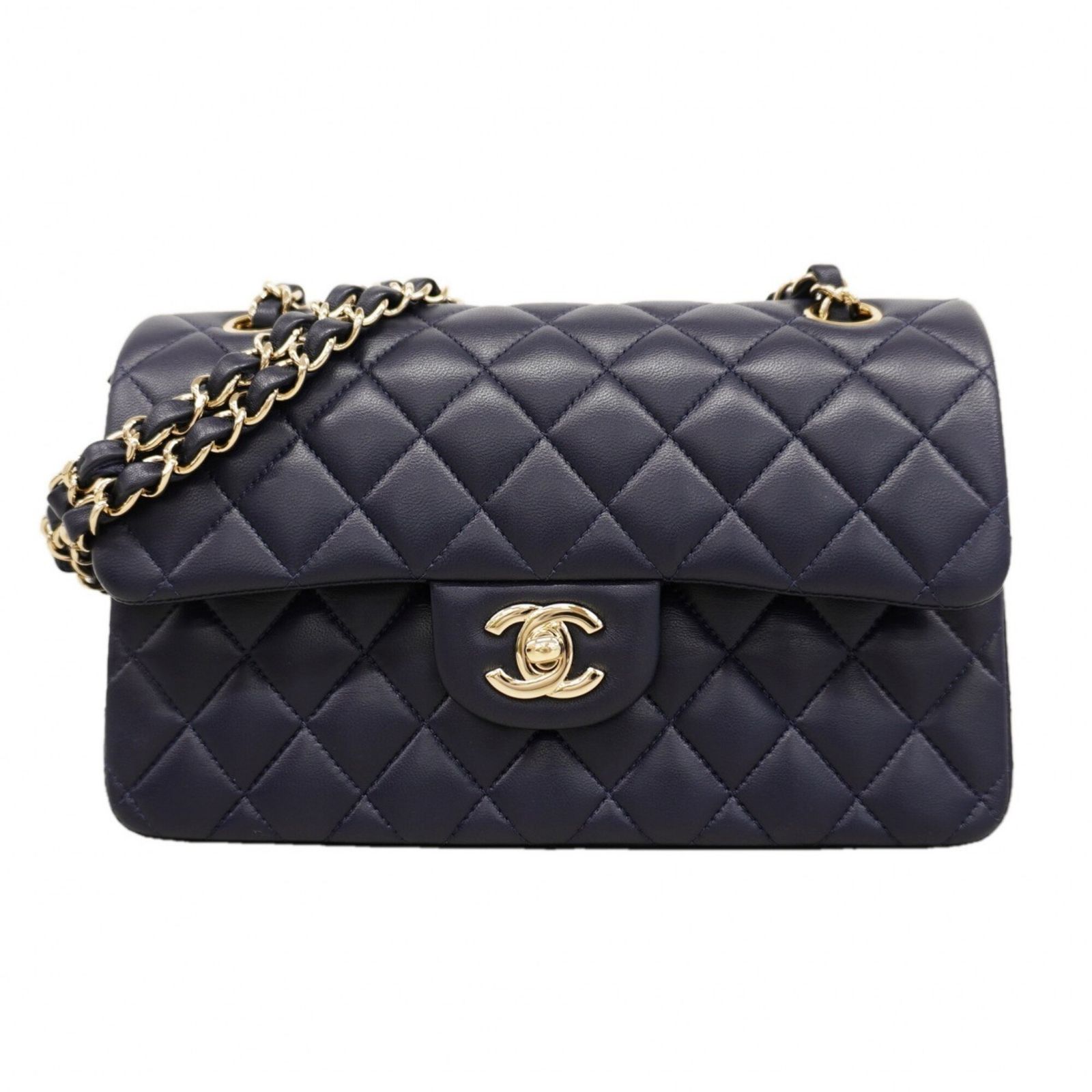 シャネル(Chanel) シャネル ショルダーバッグ マトラッセ Wフラップ Wチェーン ラムスキン ネイビー シャンパンレディース