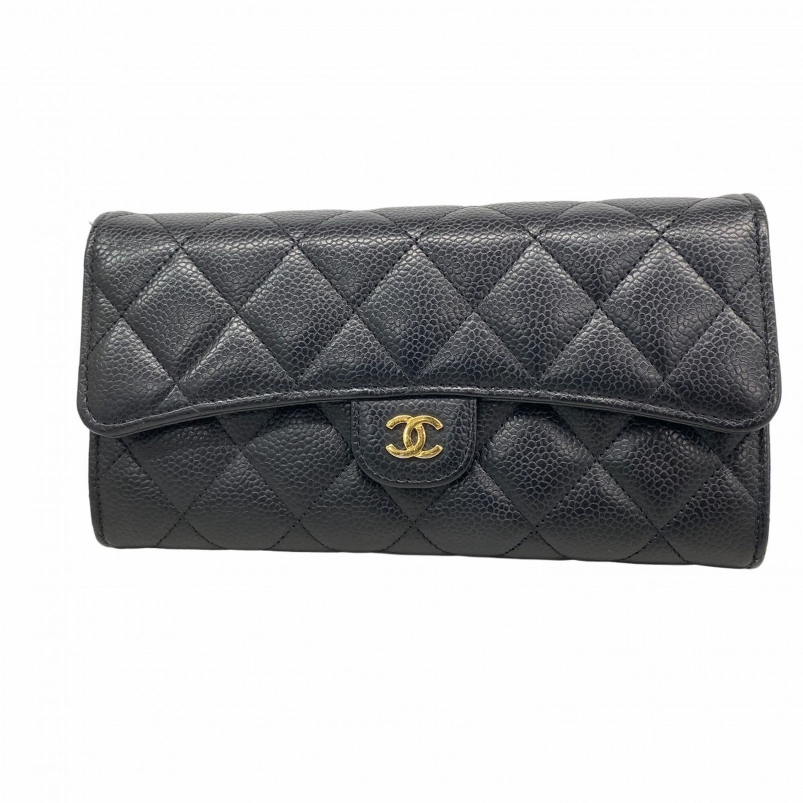 シャネル(Chanel) シャネル 長財布 マトラッセ キャビアスキン ブラック レディース