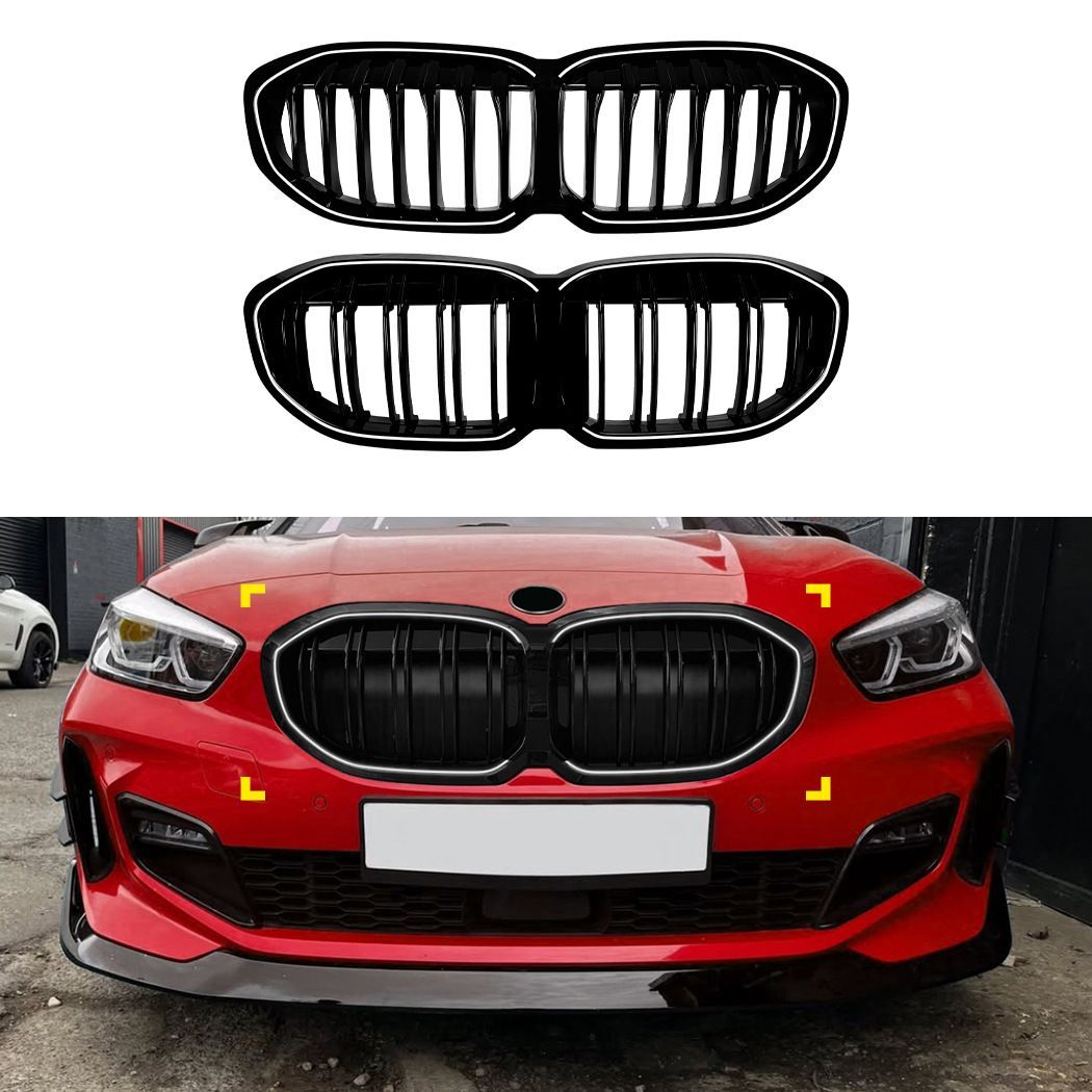 ビーエムダブリュー BMW 1シリーズ 1 Series F40 2019-2024対応 LED発光フロントグリル フロントバンパー部装着 シングルライン ダブルライン オールブラック仕様 フロントフェイスを引き締めるスポーティ外装パーツ ドレスアップ用