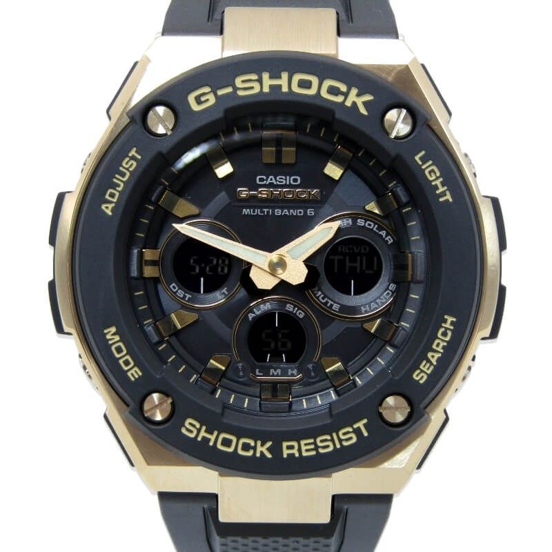 未使用 CASIO G-SHOCK Gショック GST-W300G-1A9JF G-STEEL 電波ソーラー アナデジ マルチバンド6 ブラックゴールド 28012712