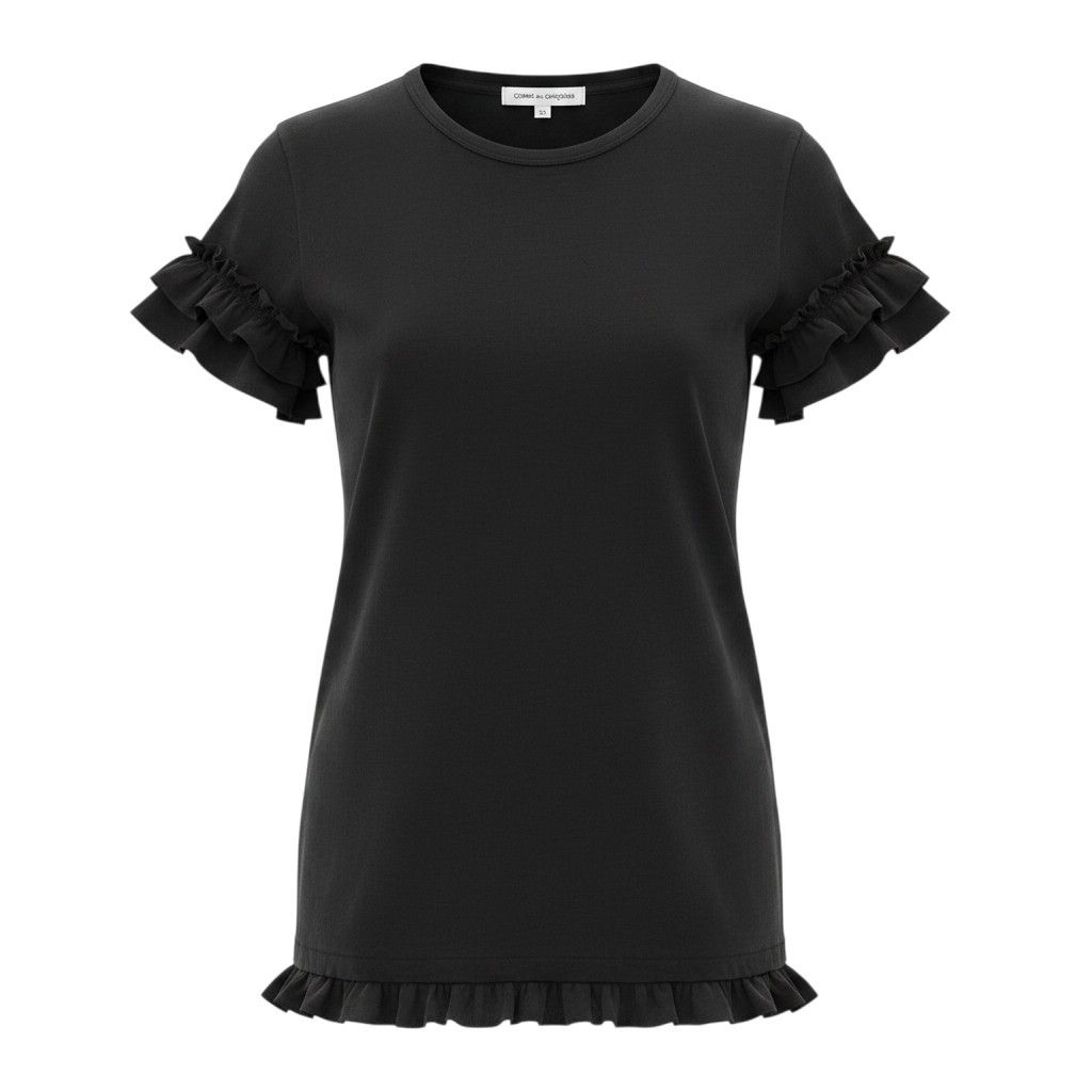 Af8【美品】 COMME des GARCONS コムデギャルソン コットン フリルデザイン 半袖カットソー AD2012 サイズXS ブラック レディース 女性用u02t