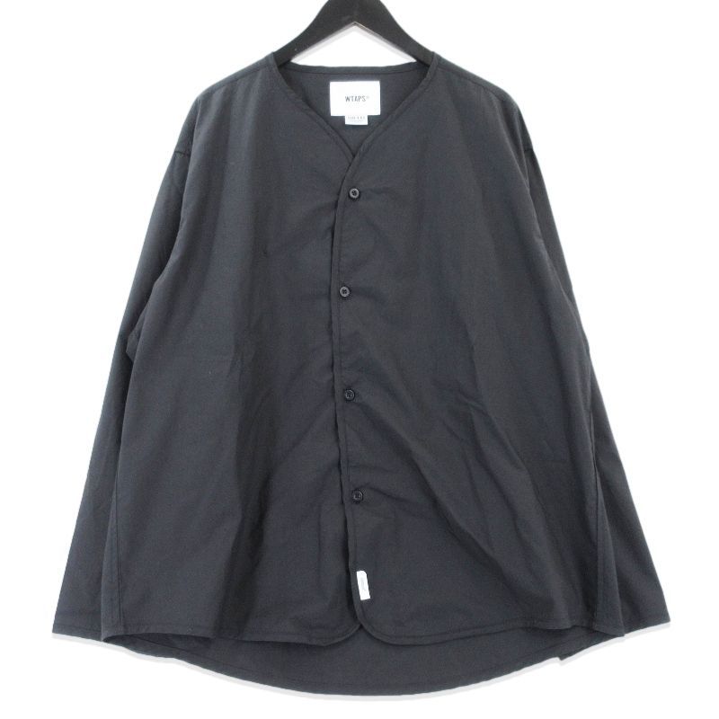 美品 WTAPS ダブルタップス SCOUT 01 LS 252CWDT-SHM06 25AW 長袖シャツ ノーカラー タイプライター コットン ブラック 黒 3 99001045
