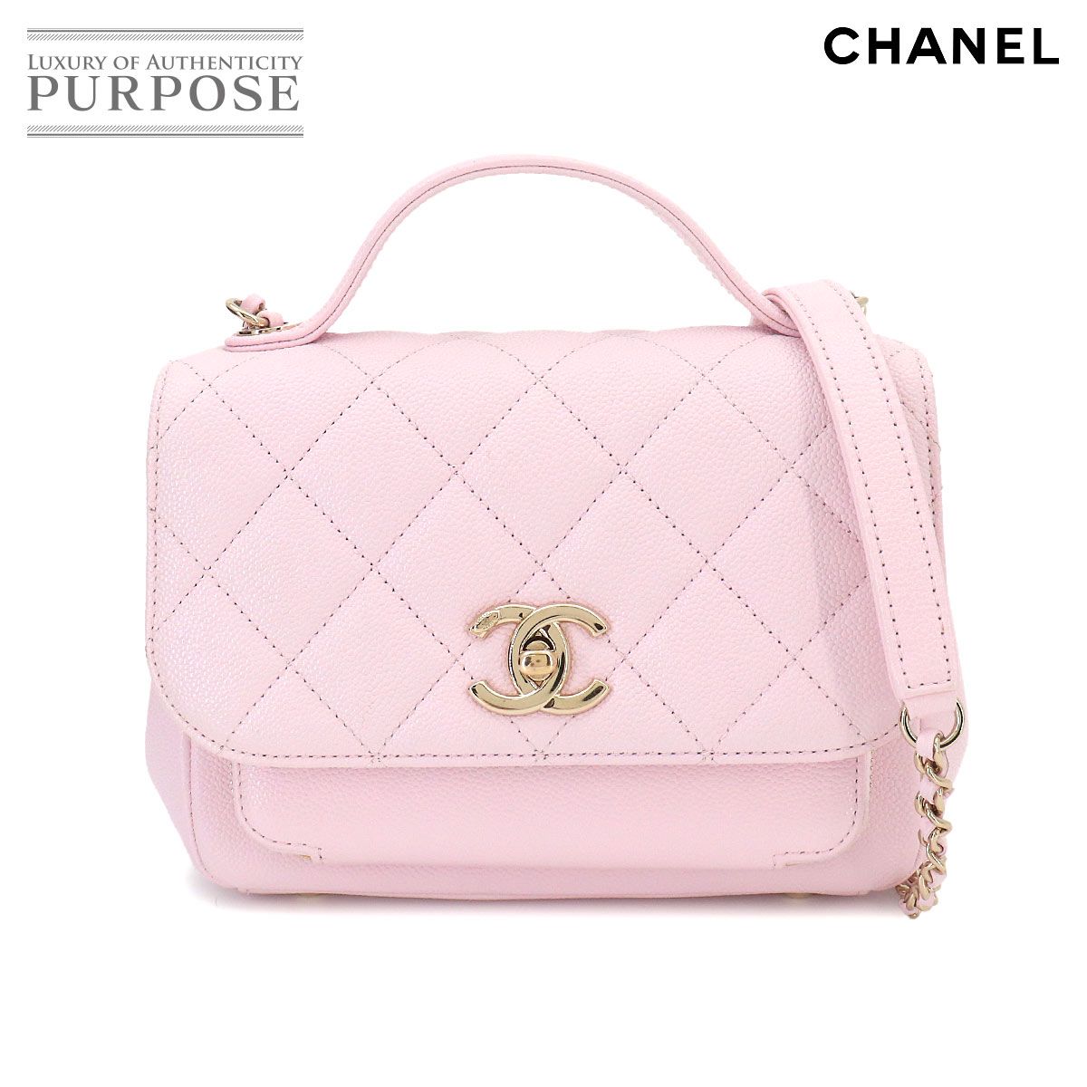 新品同様 シャネル CHANEL マトラッセ ビジネスアフィニティ スモール 2way ハンド ショルダー バッグ キャビアスキン ピンク 90317422