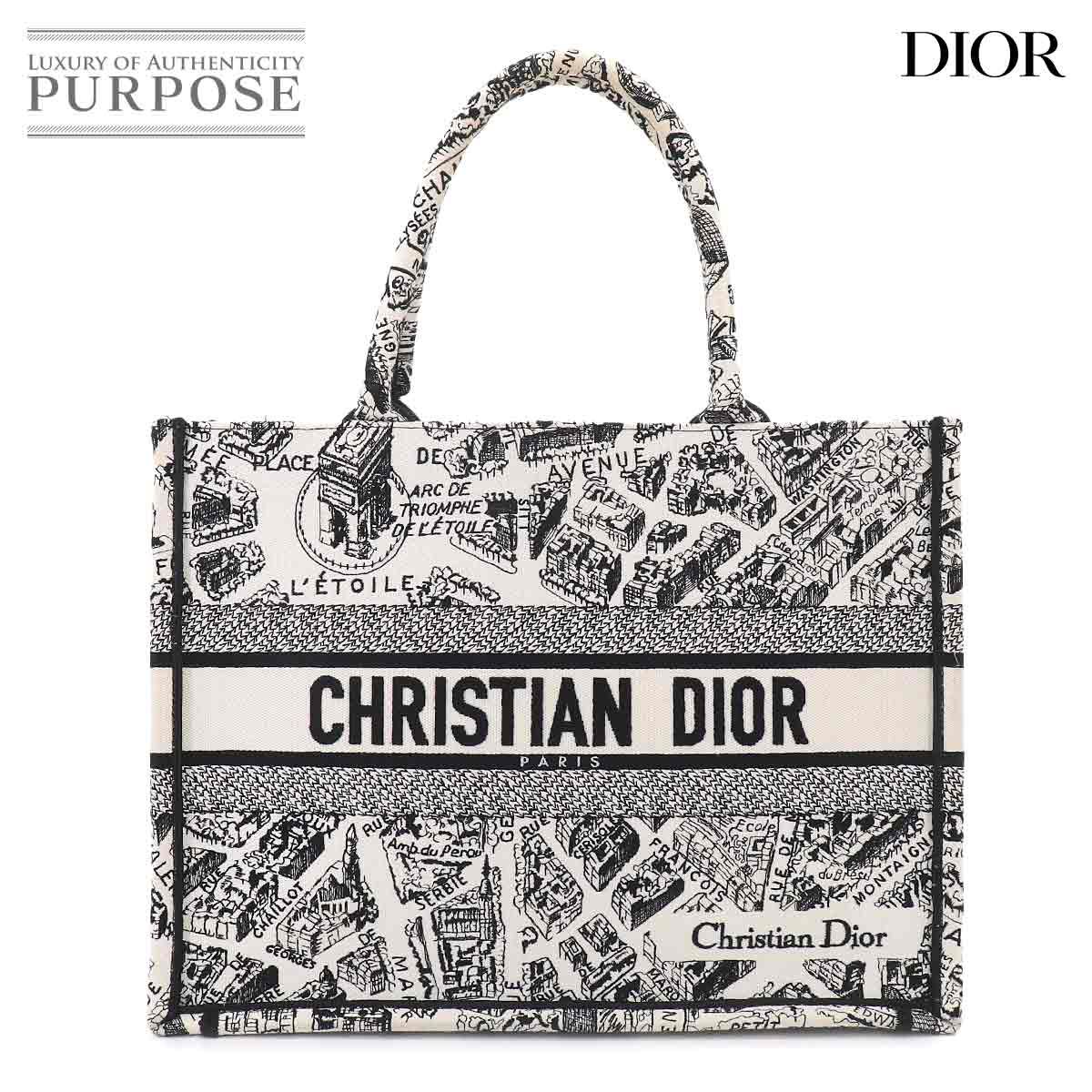 新品同様 クリスチャン ディオール Christian Dior プランドゥパリ ブック トート ミディアム バッグ キャンバス ホワイト 90319733