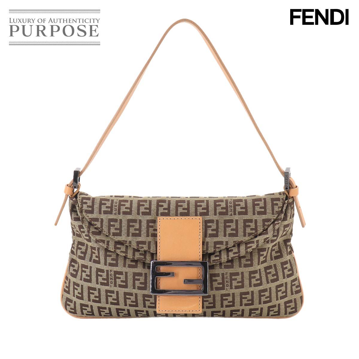 新品同様 フェンディ FENDI ズッキーノ マンマバケット ショルダー バッグ キャンバス ベージュ ブラウン 8BR009 ガンメタ 金具 90324006
