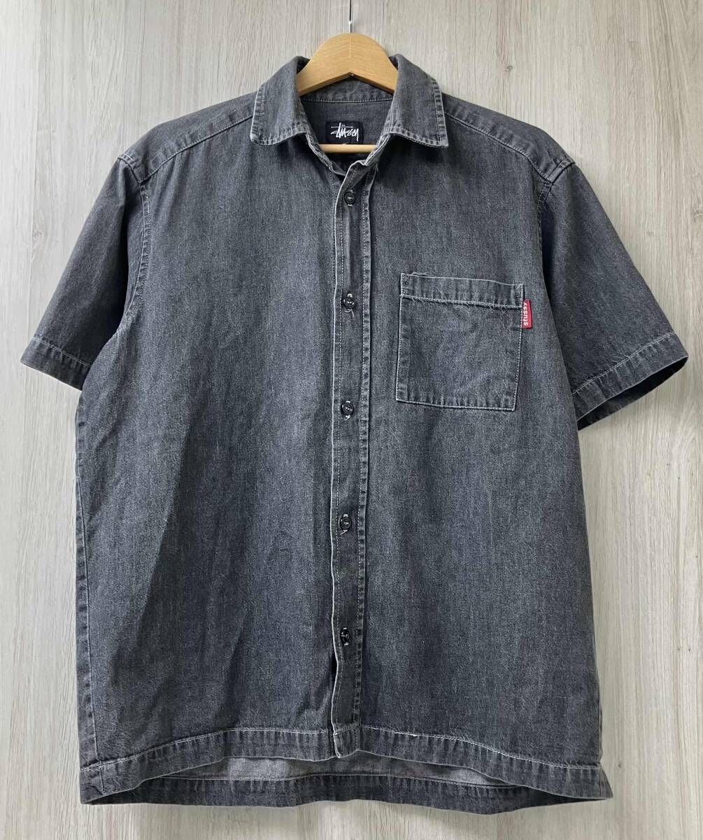STUSSY ステューシー 半袖 デニム シャツ Sサイズ 90's USA製 グレー 古着 メンズ
