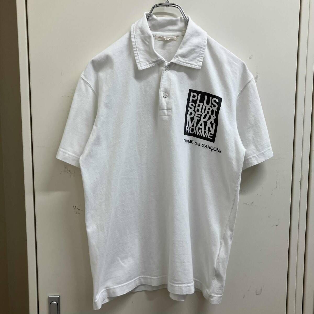 06ss COMME des GARCONS ロゴプリントポロ LQ-T001 サイズS ホワイト コムデギャルソン