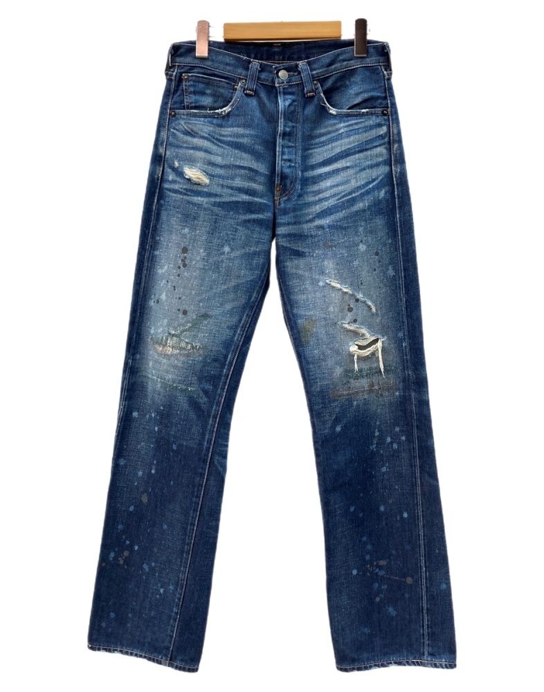 リーバイス Levi's 00s 08年製 Denim Pants デニム パンツ ボタンフライ シンチバック 復刻モデル 赤耳 ジーンズ インディゴ 青 ロゴ 37501 デニム ブルー サイズ32 104MB-574
