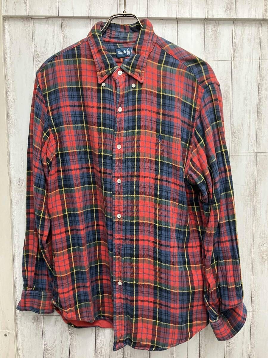 RRL RALPH LAUREN/長袖シャツ/90sHONG KONG製 チェック柄ネルシャツ レッド 181530 サイズＬ