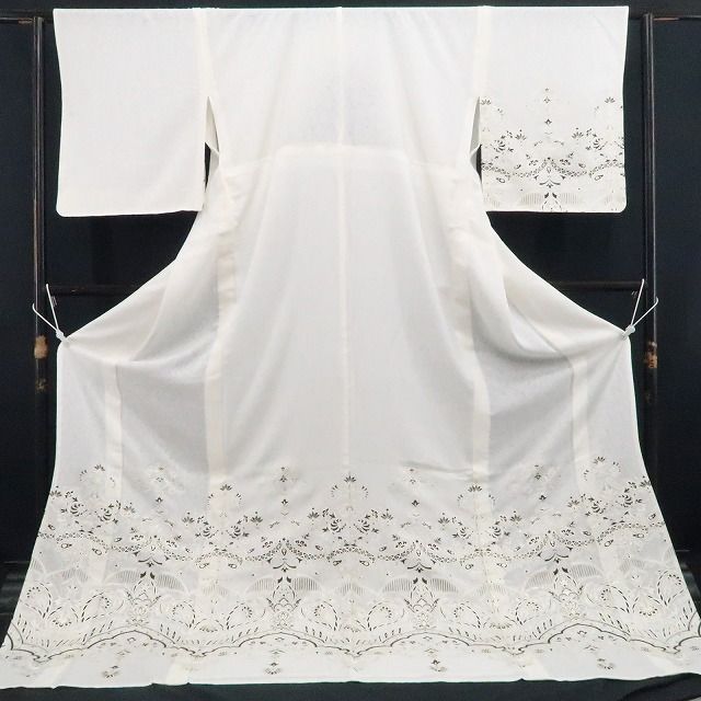 ❁tomihisa❁新品 紋紗 夏着物 正絹 仕付け糸付 トールサイズ“華やかに咲き誇る刺繍の気品”訪問着 8751