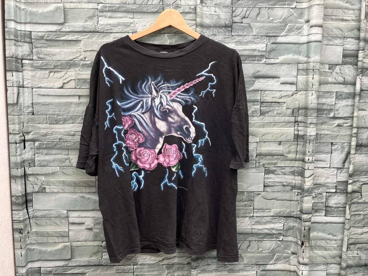 USA THUNDER/半袖Tシャツ/90s ユニコーンBLK/黒/XL/夏