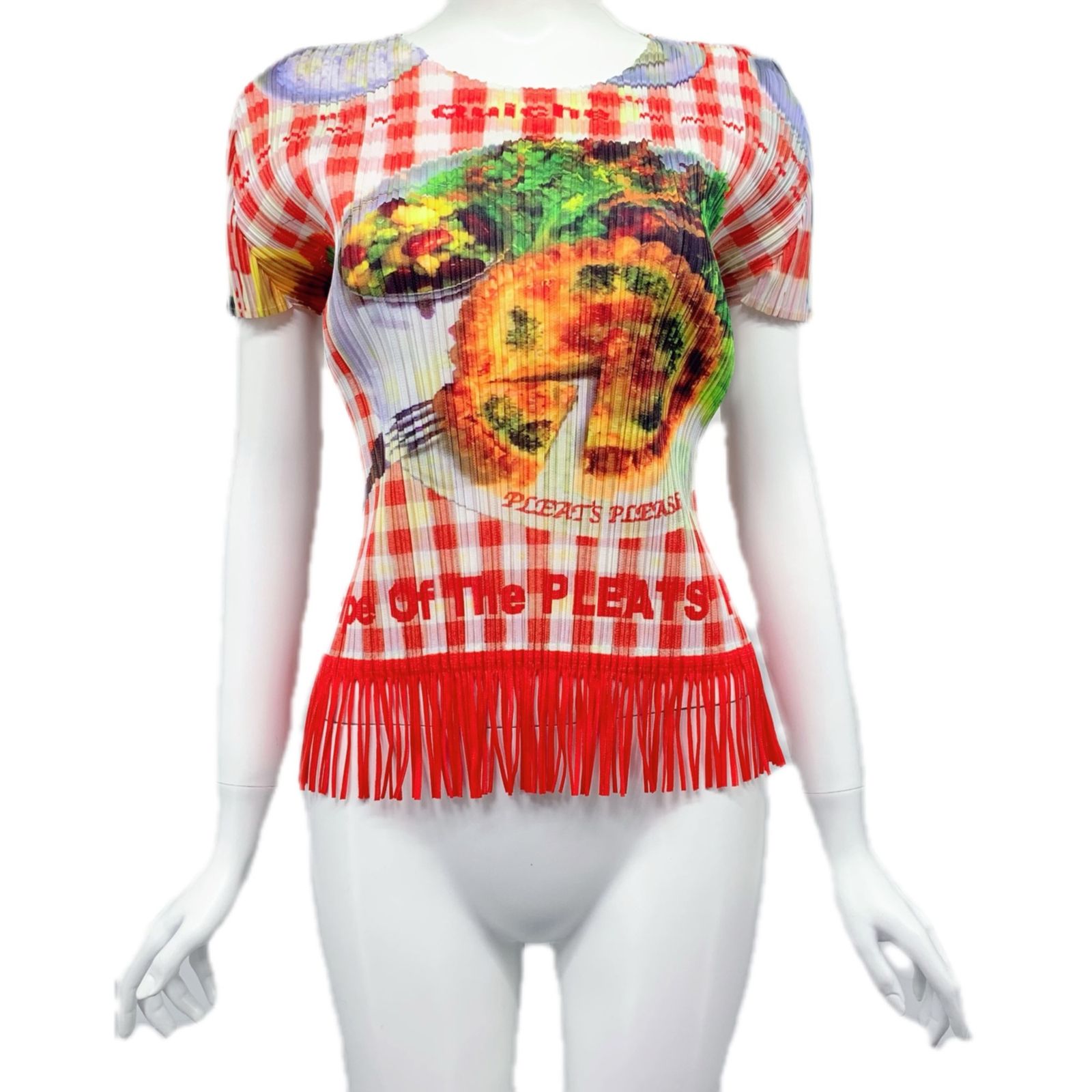 極美品 PLEATSPLEASE プリーツプリーズ ISSEY MIYAKE イッセイミヤケ 食事柄 トップス カットソー マルチカラー サイズ3