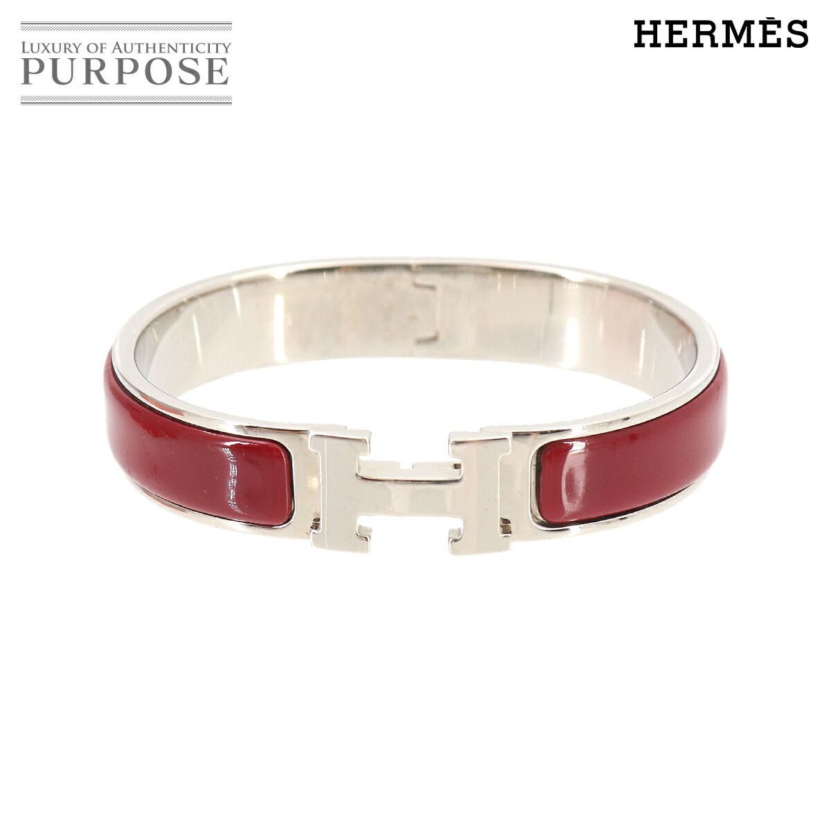 美品 エルメス HERMES クリックH PM バングル レッド シルバー アクセサリー Clic H PM 90324931