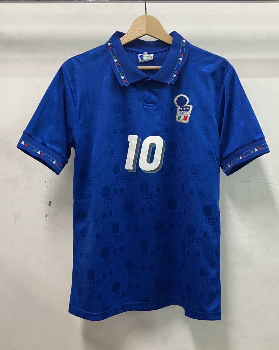 diadora ディアドラ 半袖ポロシャツ イタリア代表 10 ロベルト・バッジョ 1994ワールドカップ スポーツ 総柄 サイズS ブルー イタリア製