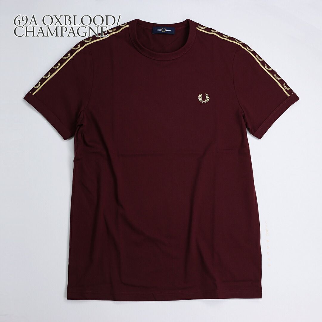 フレッドペリー FRED PERRY Tシャツ メンズ レディース リンガーTシャツ レギュラーフィット クルーネック CONTRAST TAPE RINGER T-SHIRT M4613 69A OXBLOOD/CHAMPAGNE