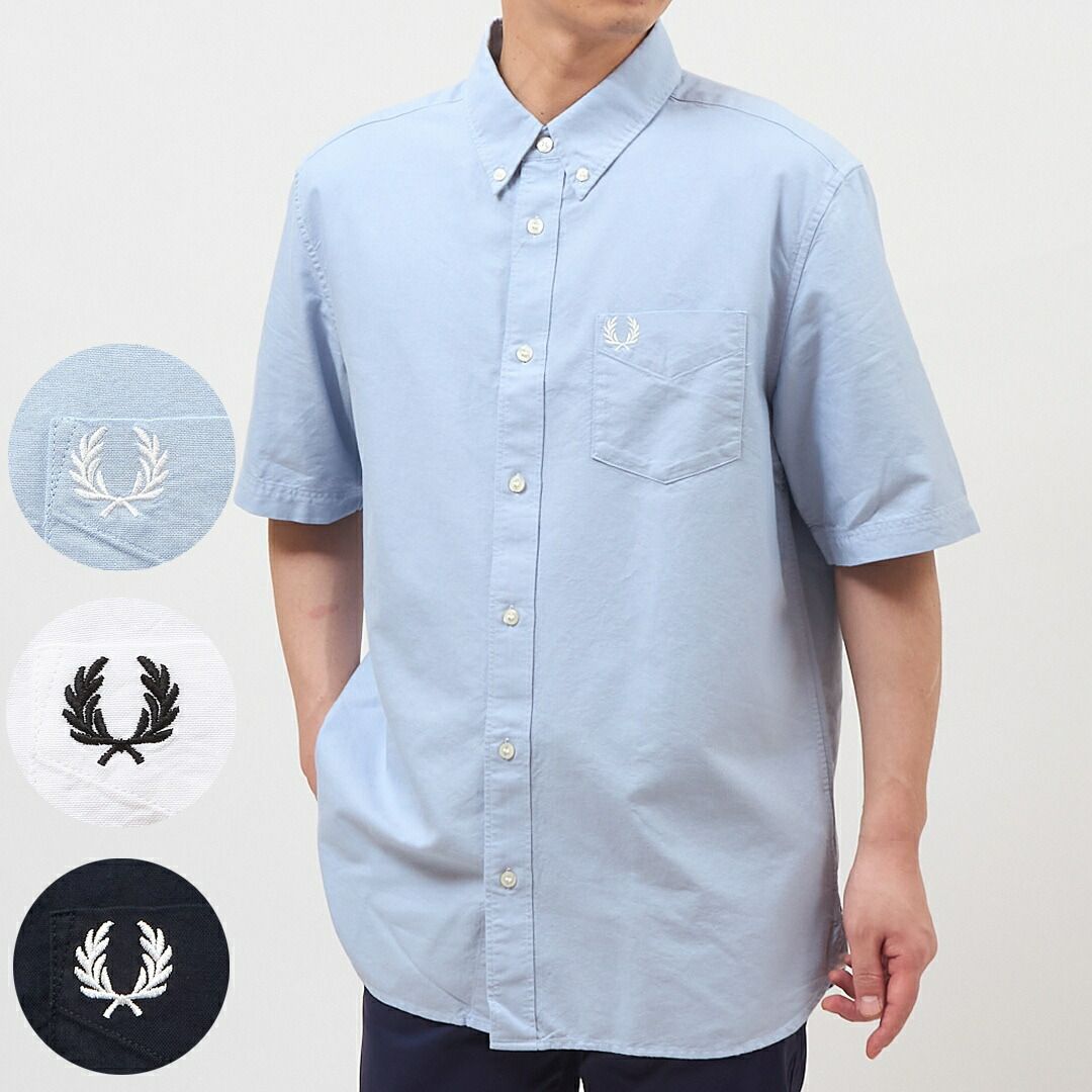 フレッドペリー FRED PERRY メンズ 半袖シャツ ボタンダウンシャツ オックスフォードシャツ 綿100% コットン OXFORD SHIRT M8730 100 WHITE