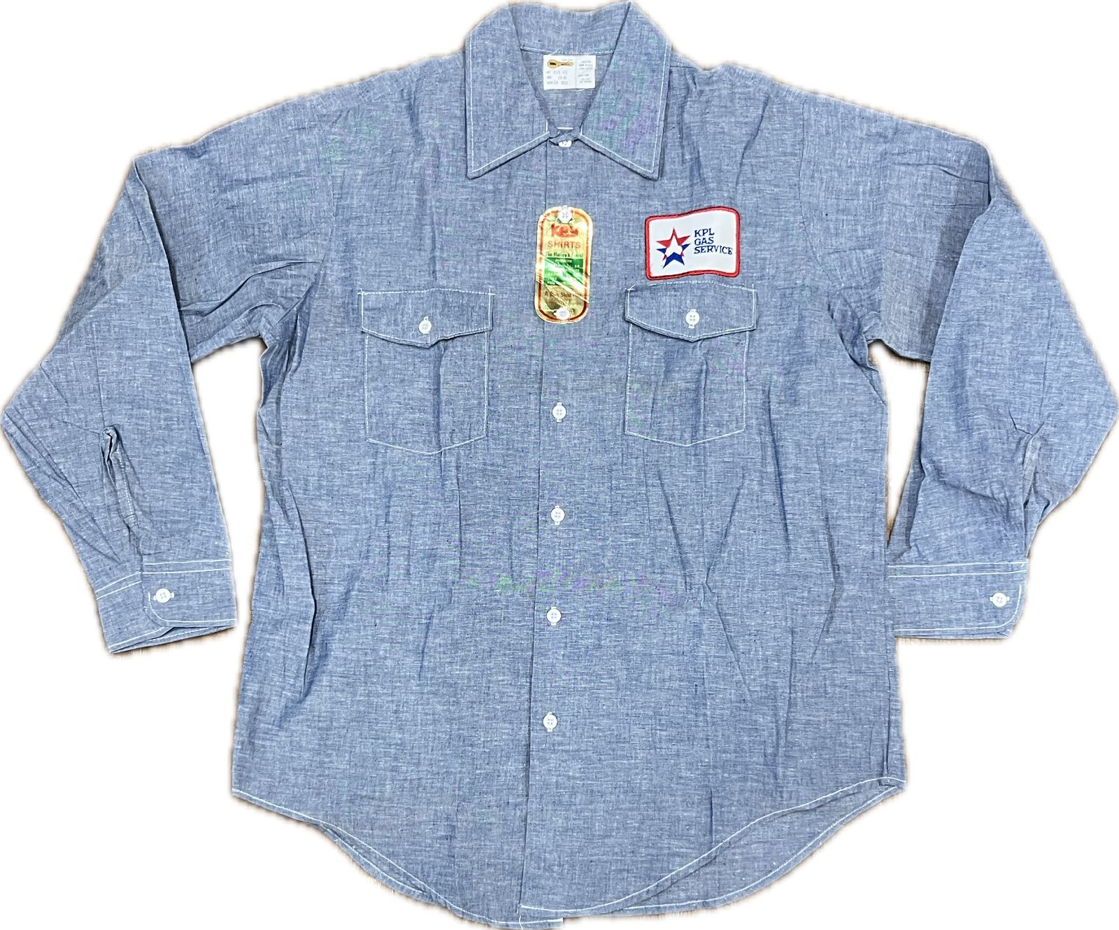 70s USA製 KEY IMPERIAL シャンブレーワークシャツ デッドストック KPL GAS SERVICEパッチ付