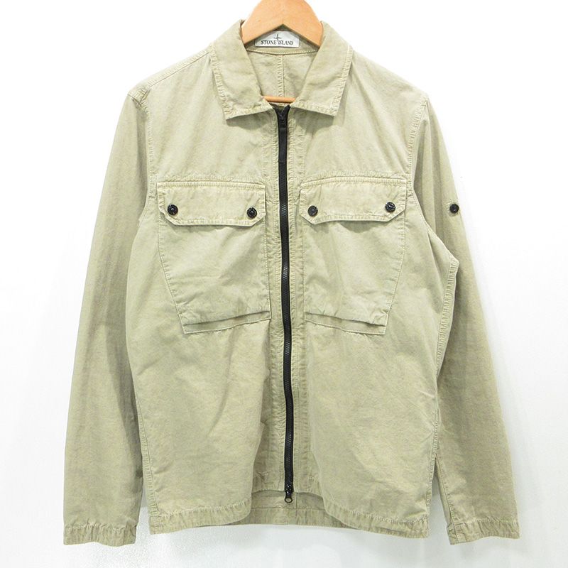 【三重本店】 中古 STONE ISLAND | ストーンアイランド ORGANIC COTTON OVERSHIRT JACKET オーガニックコットンオーバーシャツジャケット ジップ長袖シャツ 7915102WN ベージュ カーキ サイズ：M 【108】 18,104円
