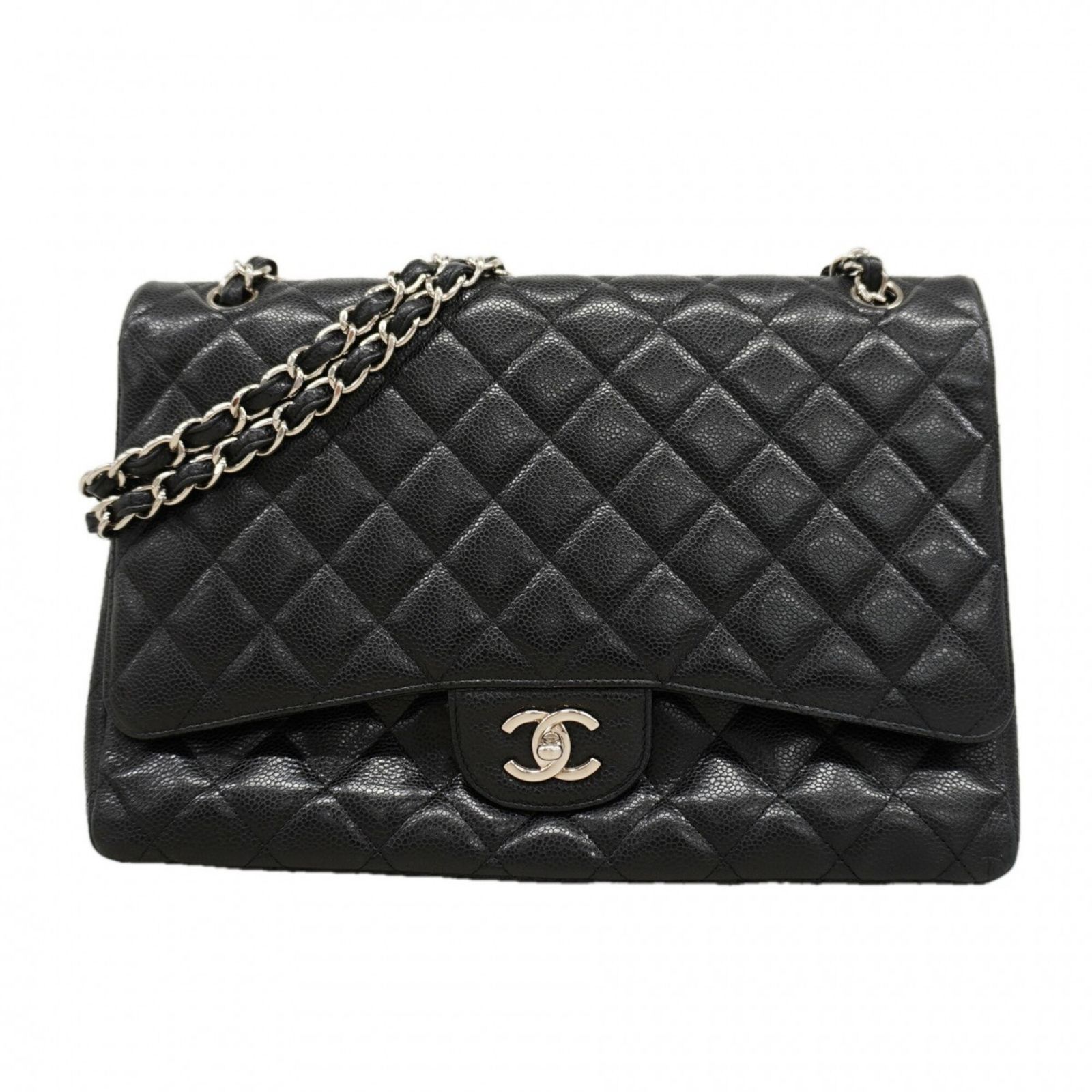 シャネル(Chanel) シャネル ショルダーバッグ デカマトラッセ Wチェーン キャビアスキン ブラック レディース