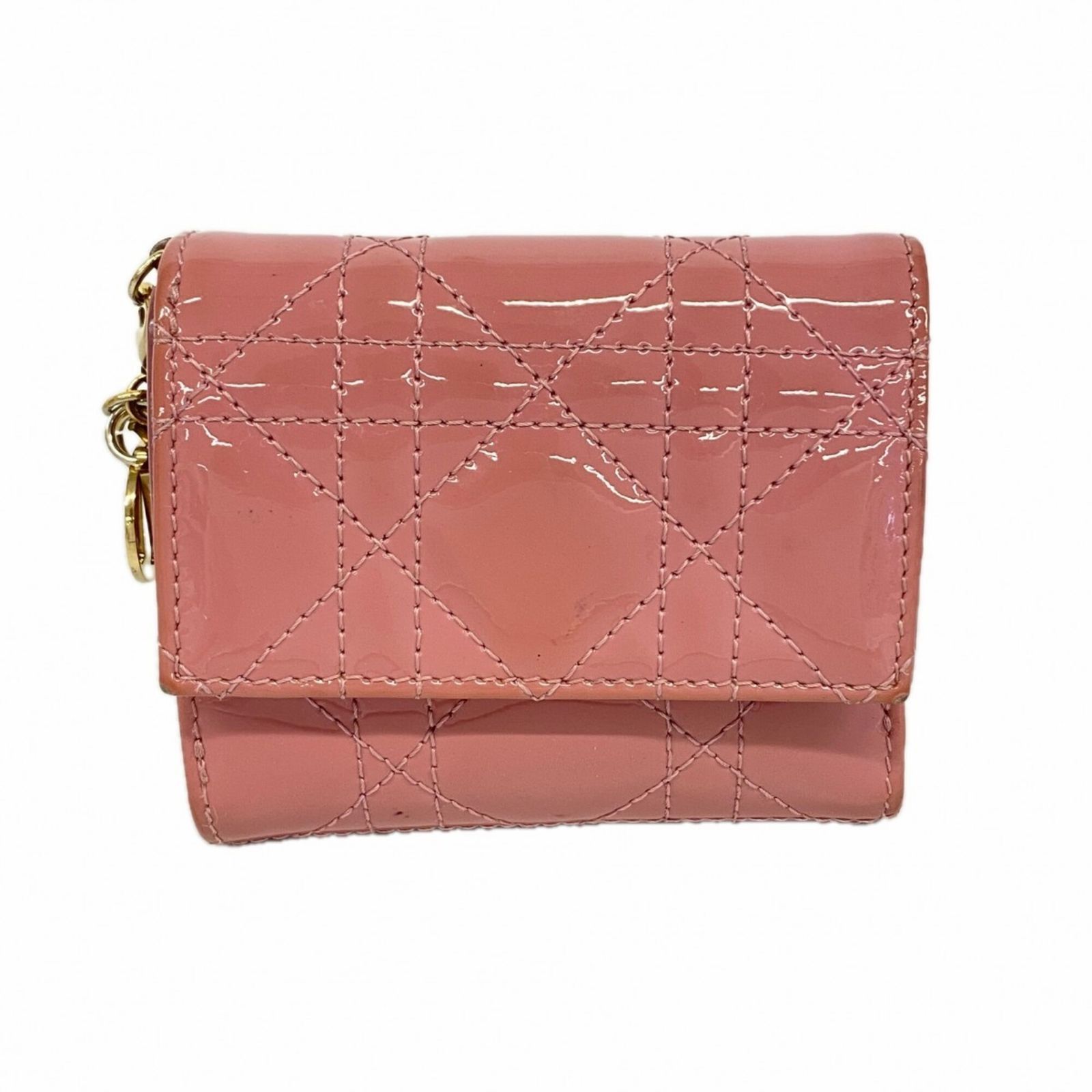 クリスチャン・ディオール(Christian Dior) クリスチャンディオール 三つ折り財布 カナージュ エナメル ピンク レディース