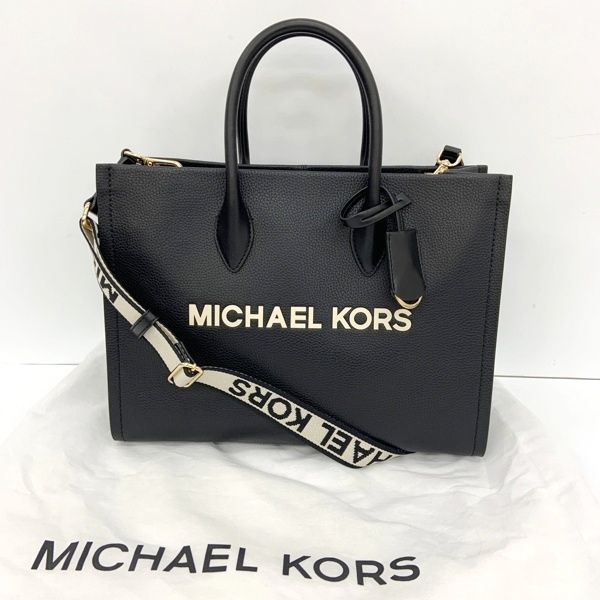 MICHAEL KORS マイケルコース トートバッグ ショルダーバッグ ミレラ ミディアム ペブルドレザー 美品 35S4G7ZT2L 2Way カバン ロゴ チャーム レディース ブラック 鞄 DF18847■
