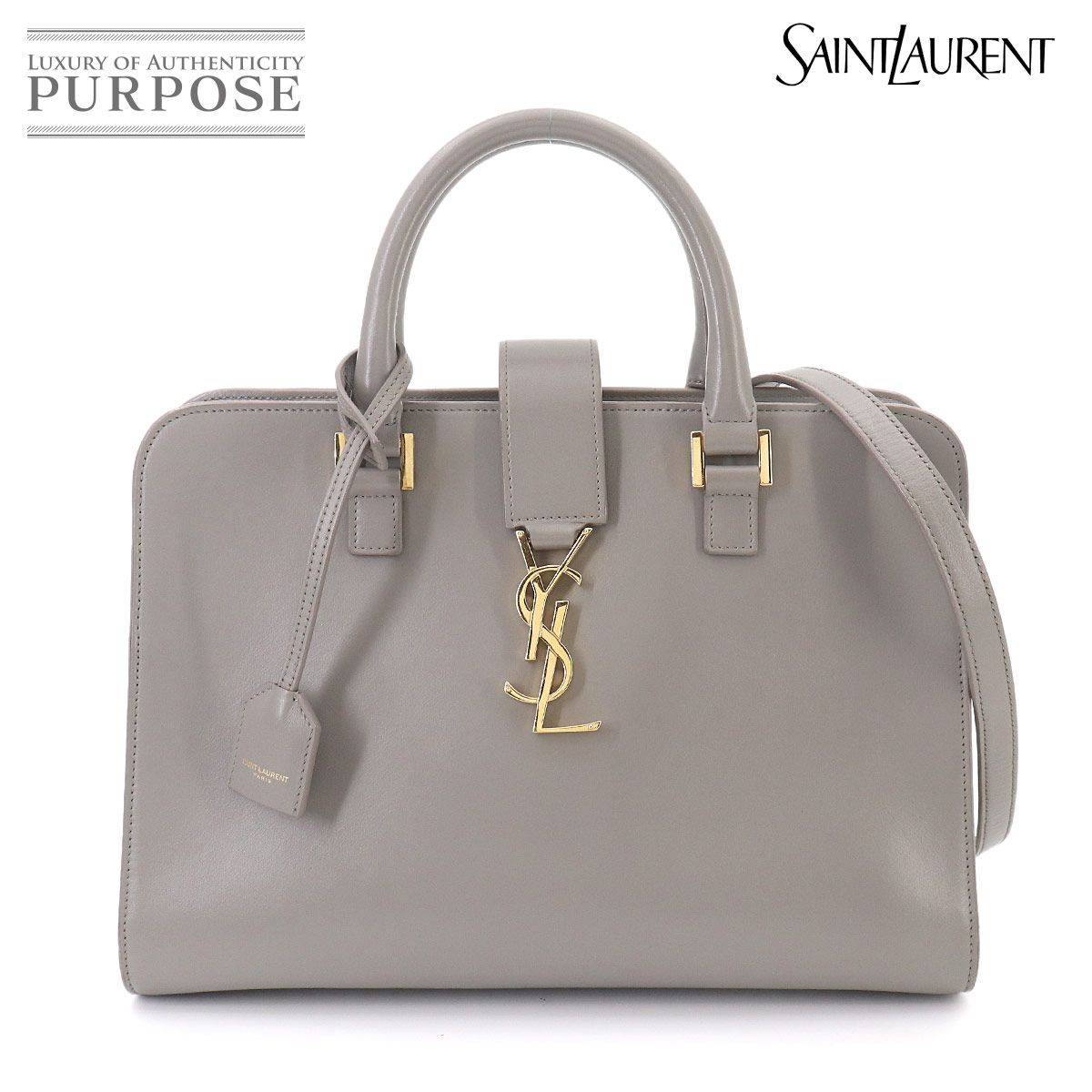 新品同様 サンローラン SAINT LAURENT カバス S 2way ハンド ショルダー バッグ レザー グレー 472469 Cabas S 90327227