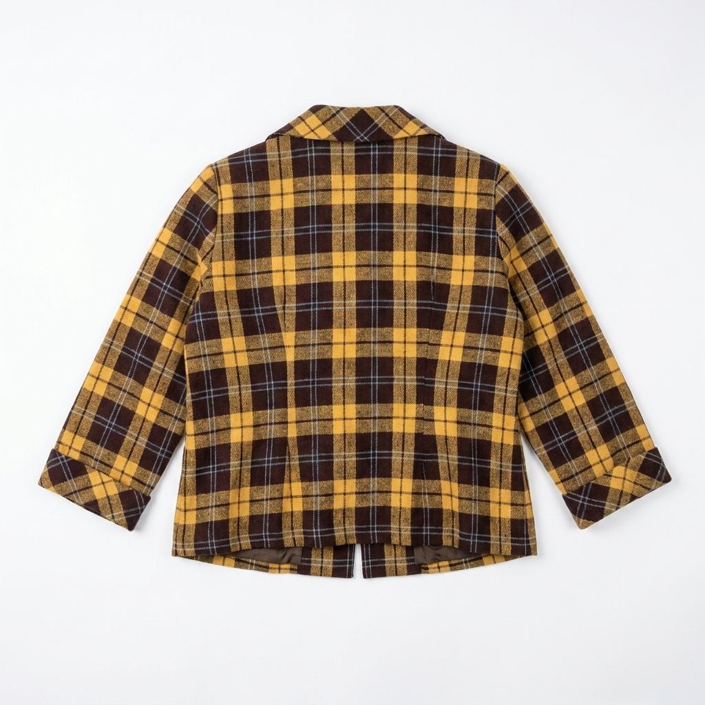 レトロチェック柄ジャケット イエロー×ブラウン 秋服 古着 archive風 