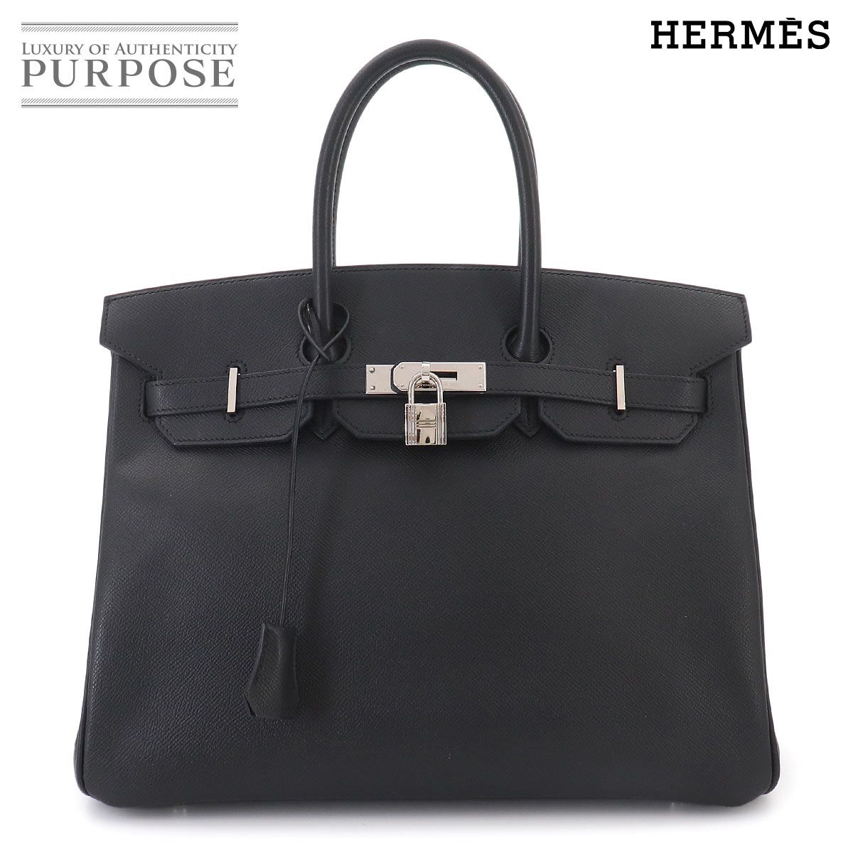 新品同様 エルメス HERMES バーキン35 エプソン ブラック ハンド バッグ □M刻印 シルバー 金具 Birkin 35 90328390