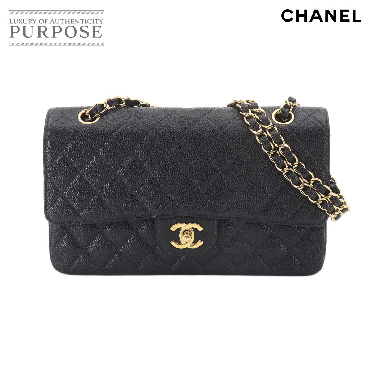 美品 シャネル CHANEL マトラッセ 25 チェーン ショルダー バッグ キャビアスキン ブラック A01112 ゴールド 金具 ココマーク 90329256