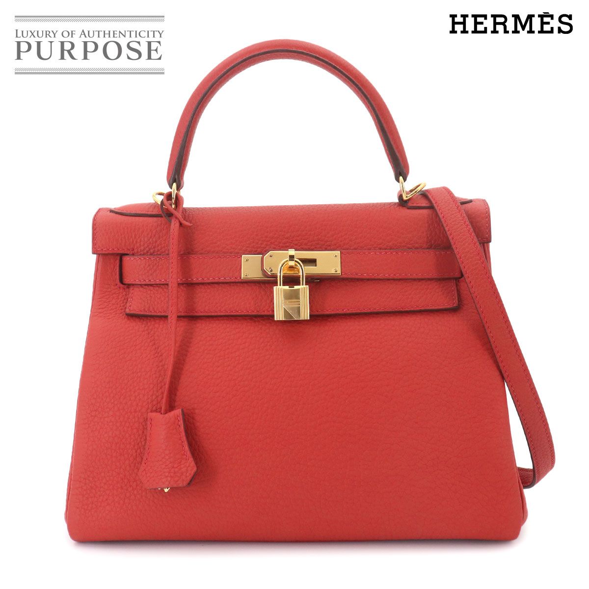 新品同様 エルメス HERMES ケリー 28 トリヨンクレマンス レッド 2way ハンド ショルダー バッグ 内縫い A刻印 90329422