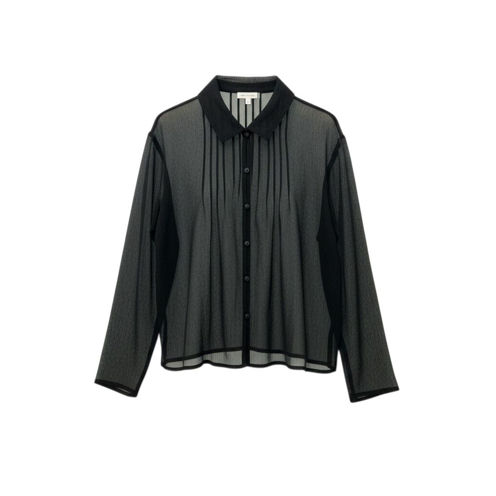 45c6 TOKUKO 1er VOL トクコプルミエヴォル フロントタック シアーブラウス 長袖シャツ レディース 女性服 日本製 サイズ9 ブラック ポリエステル100%u02t