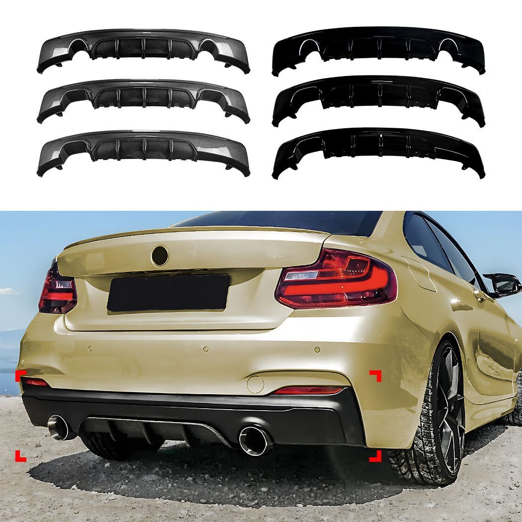 BMW 2シリーズ F22 F23 M Sport 2014-2019対応 リアリップスポイラー 後唇パーツ PP製 ピアノブラック カーボン調 片側2本出し 両側1本出し 両側2本出し選択可 リアまわりを引き締めるスポーティ外装パーツ ドレスアップ用