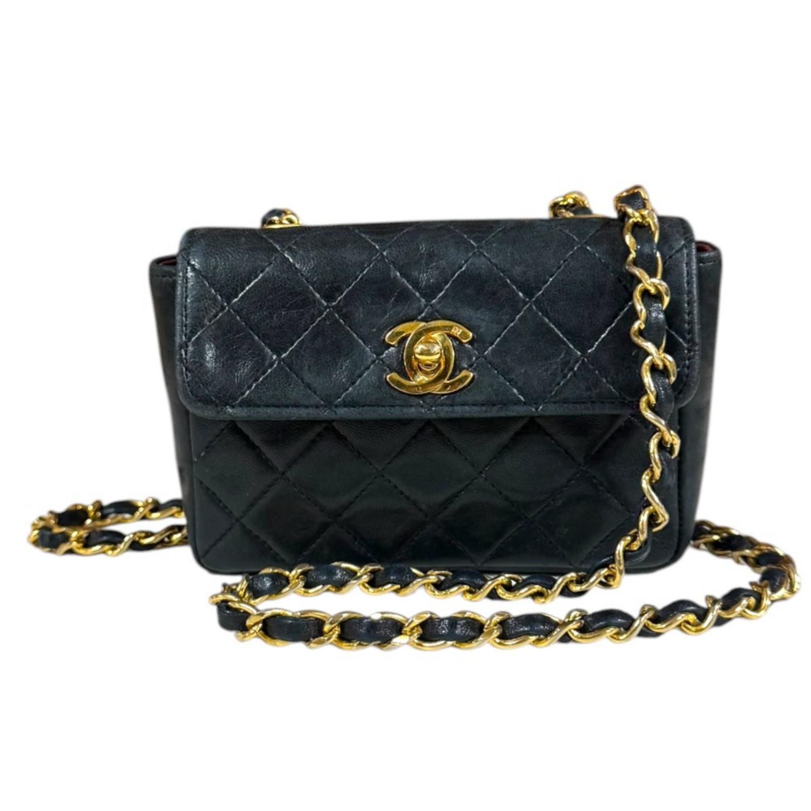 シャネル ミニマトラッセ ショルダーバッグ ラムスキン ブラック レディース CHANEL 中古 シャネル