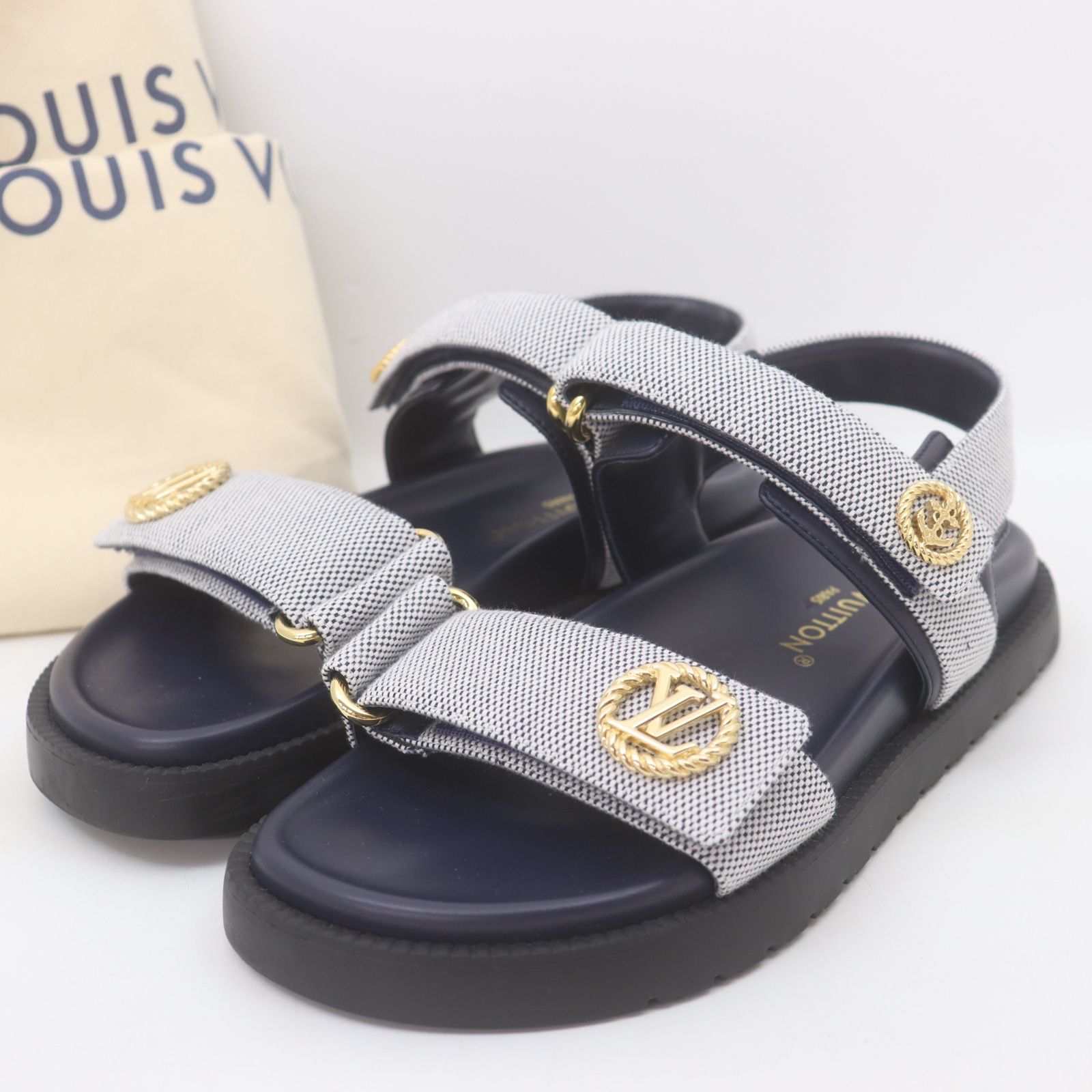 ITL81GR2V1LW 美品 LOUIS VUITTON ルイヴィトン LVサンセット サンダル MA0214 プラットフォーム コンフォート ネイビー レディース サイズ 36