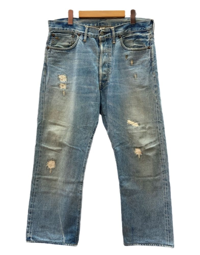 ダブルアールエル RRL 90s 00s Denim Pants デニム パンツ ボタンフライ フェード ワーク ジーンズ Ralph Lauren インディゴ 青 ロゴ デニム ブルー サイズ34×30 104MB-582