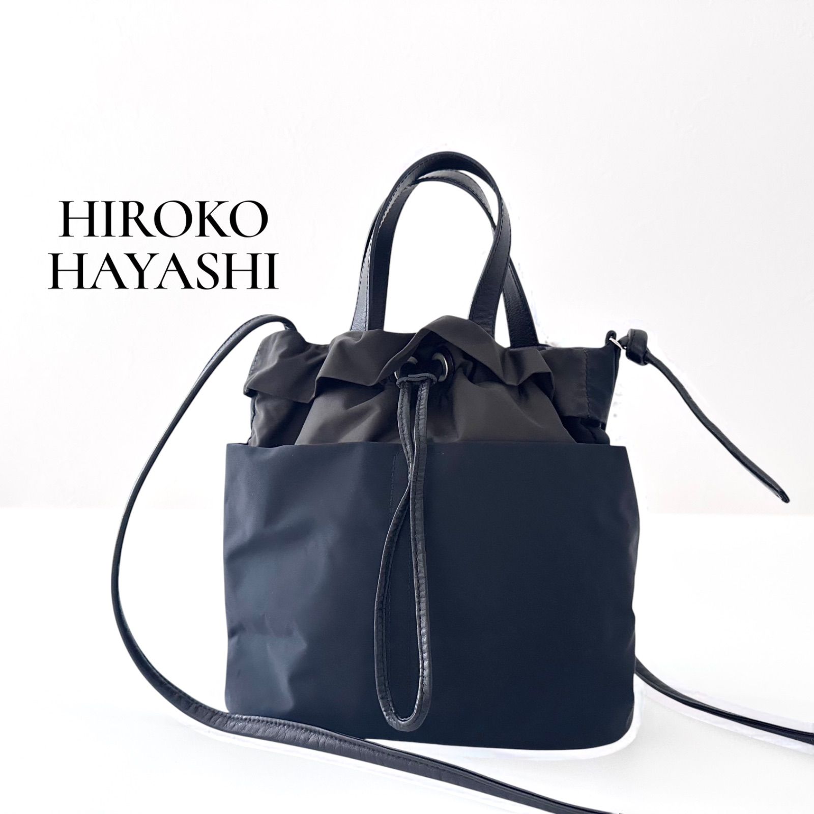 ヒロコハヤシ HIROKO HAYASHI LUINI ルイーニ 2WAY ショルダーバッグ 巾着 ネイビー 日本製 6JU003