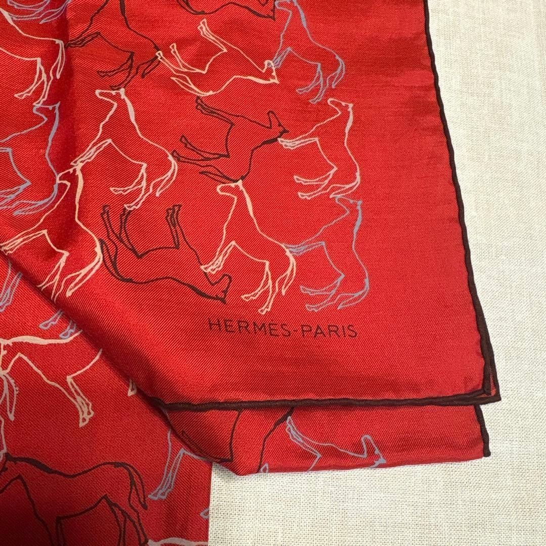 激レア★正規品 エルメス HERMES カレ スカーフ 馬柄 レッド 100cm 銀座店購入 シルク レディース 15,465円
