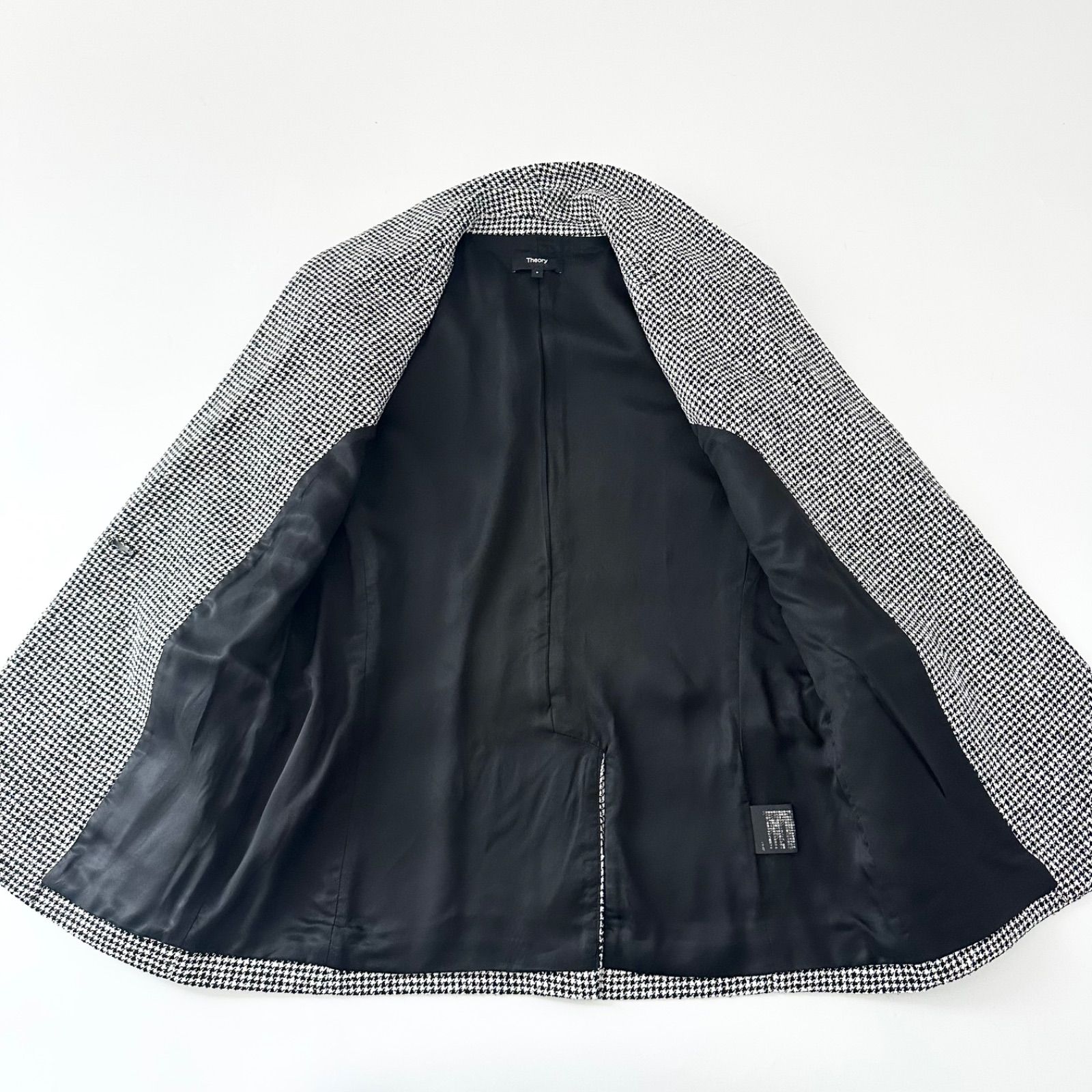 極美品 23AW セオリー 千鳥格子ショールカラージャケット 00 定価5.7万 セオリー Theory 千鳥格子 ショールカラー ジャケット ハウンド