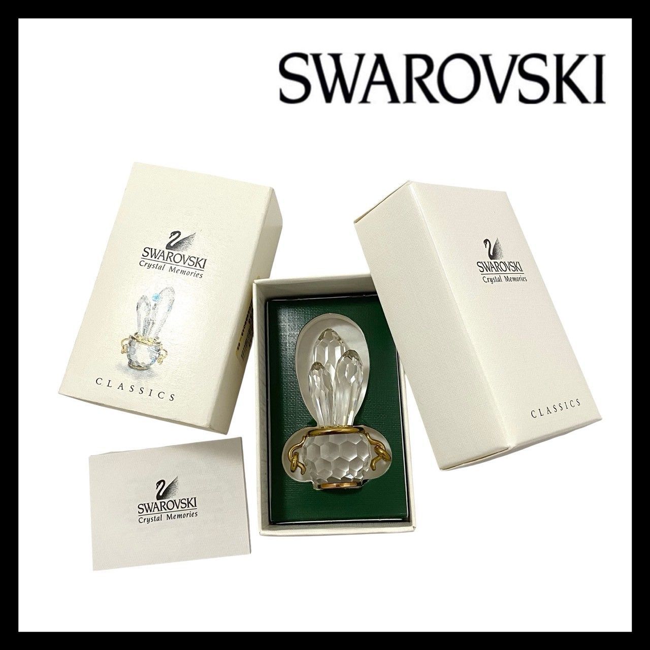 Y【SWAROVSKI】サボテン ブルージリコン クリスタル 9460 000 088 ゴールド/金カラー 植木鉢 植物 ガラス 置物 オブジェ インテリア スワロフスキー (67608SY1a①)