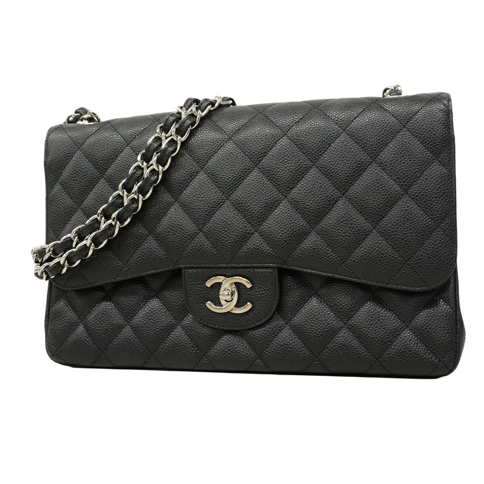 シャネル(Chanel) シャネル ショルダーバッグ デカマトラッセ Wフラップ Wチェーン キャビアスキン ブラック レディース OP004622