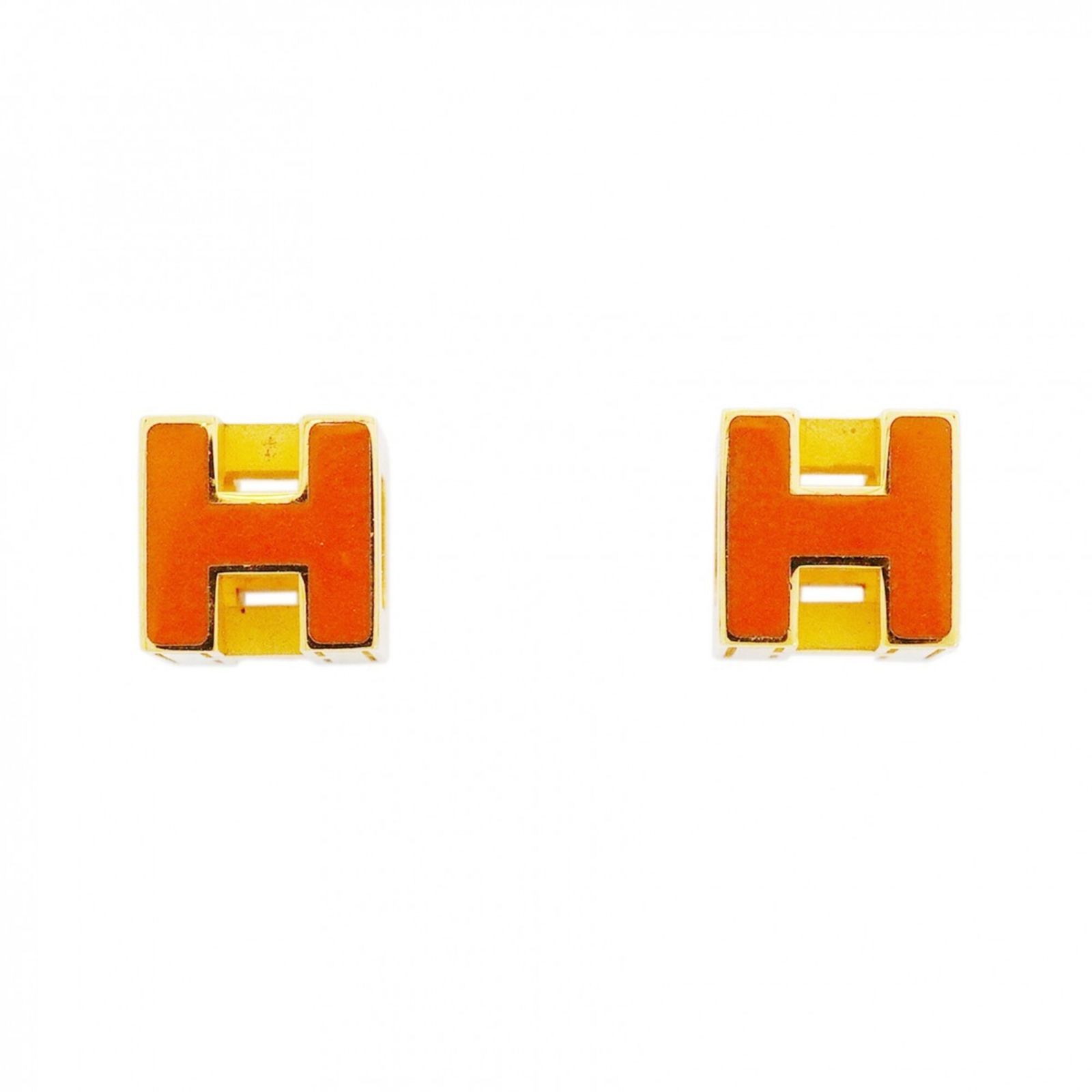 エルメス(Hermes) エルメス ピアス Hキューブ GPメッキ ゴールド オレンジレディース