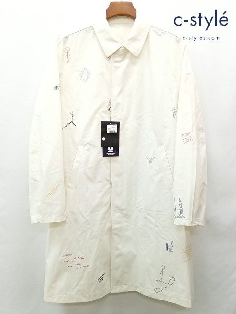 D751 [人気] UNDERCOVER アンダーカバー コート 3 ホワイト系 綿100% スケッチ プリント 日本製 UC2D4308-1 | ★