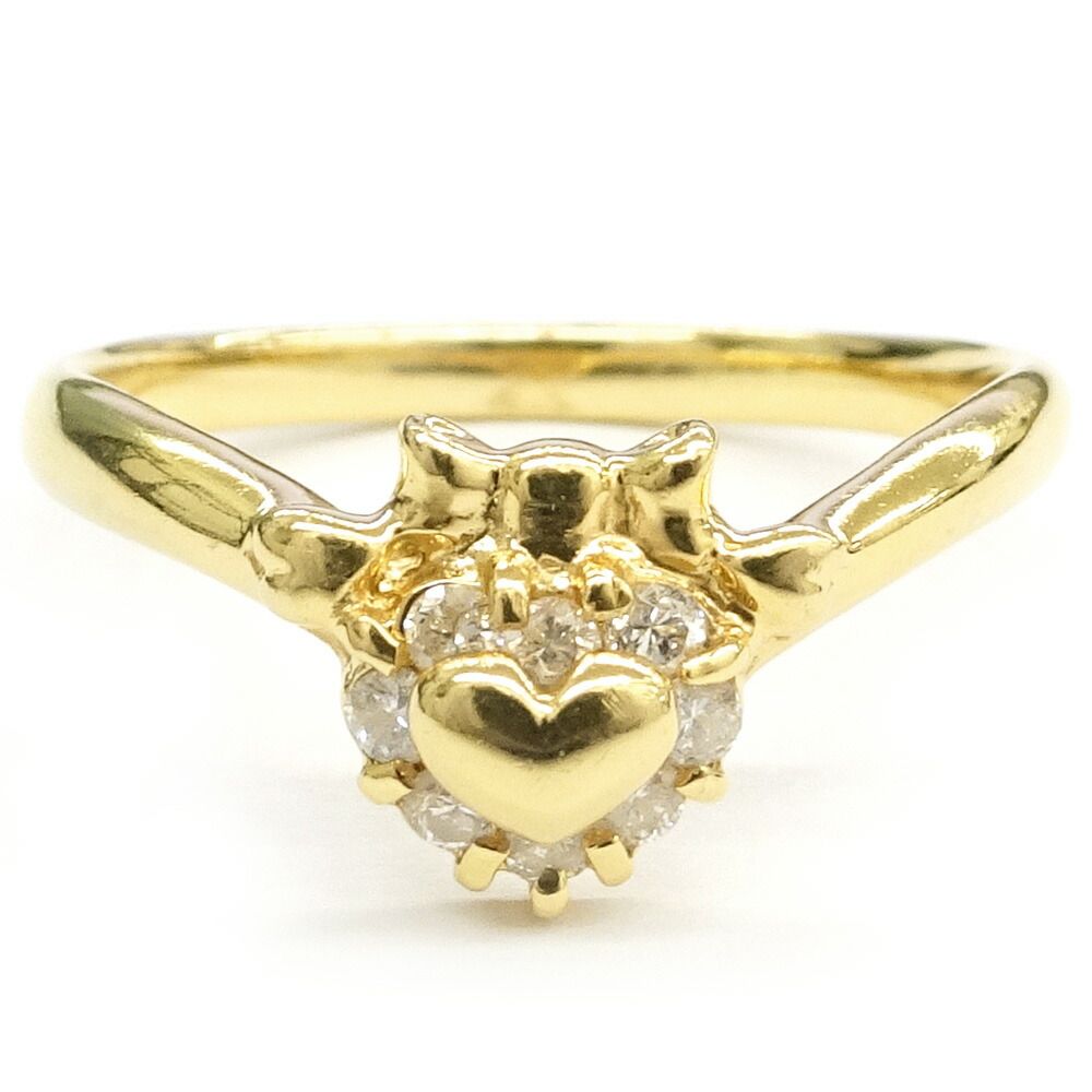 【栄】ジュエリー リング ハート リボン #12 ダイヤモンド 0.13ct K18YG 2.7g レディース 小物 その他